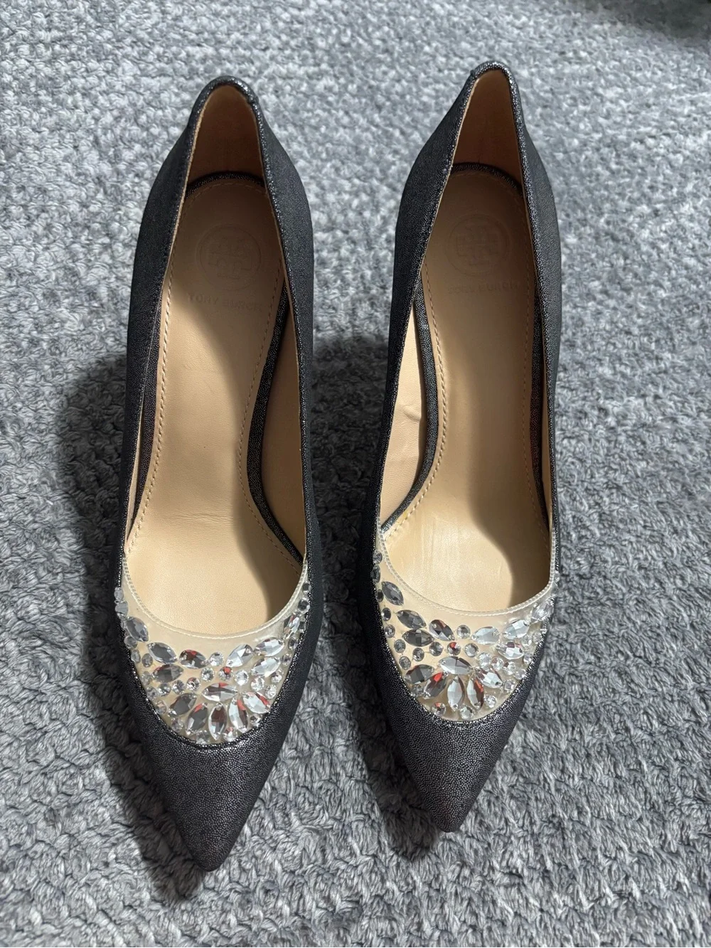 Tory Burch  Delphine Jewel Pointed Crystal-Embellished Pumps 7.5